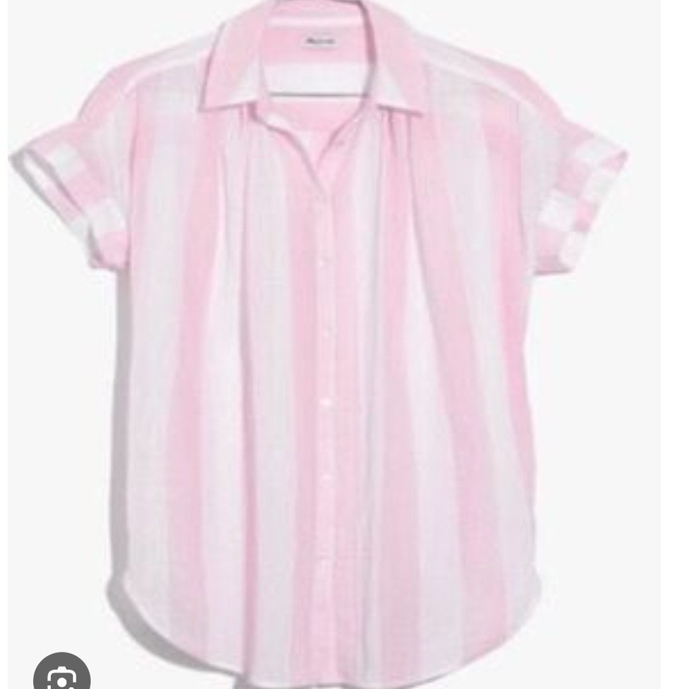 Madewell Pink White Striped Short Sleeve Gauze Button Down Shirt Relaxed XL